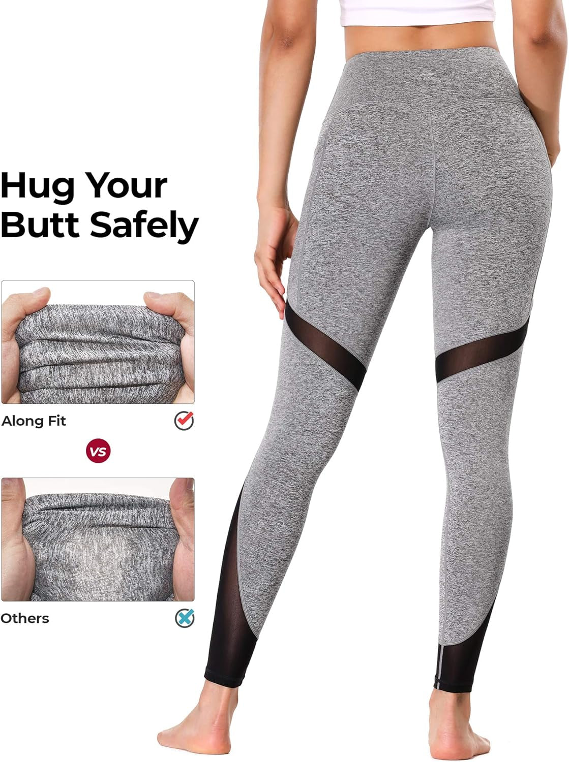 Women'S Mesh Yoga Leggings with Side Pockets Tummy Control Workout Running Capris High Waist Yoga Pants