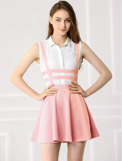 Women'S Pleated Overall Halloween Gothic 2025 Elastic Waist Kawaii A-Line Braces Suspender Skirt