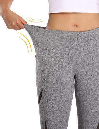 Women'S Mesh Yoga Leggings with Side Pockets Tummy Control Workout Running Capris High Waist Yoga Pants